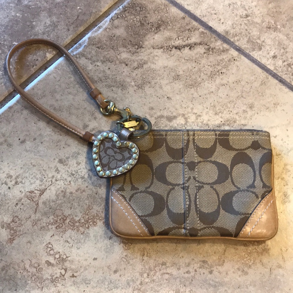 Coach wristlet with heart key chain